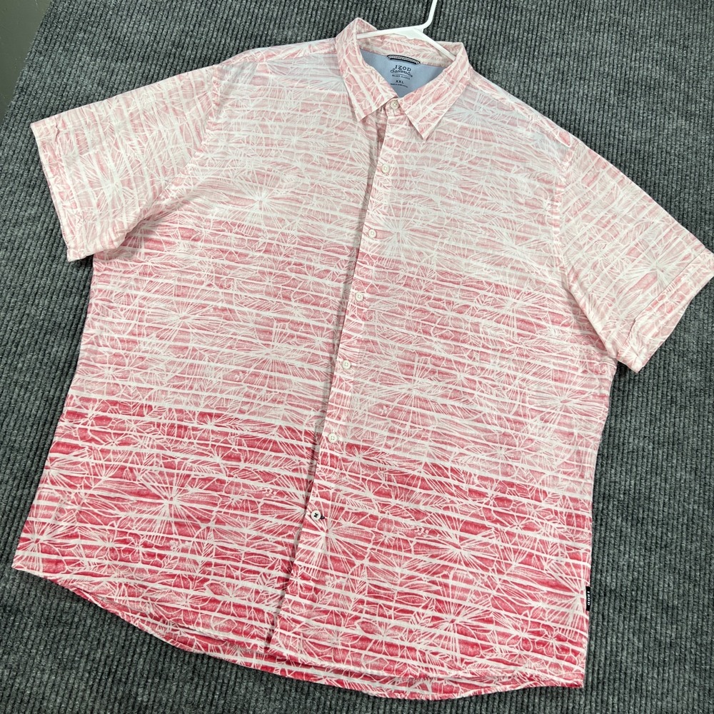 IZOD Saltwater Shirt Mens 2XL XXL Red Hawaiian Short Sleeve Button Up Casual